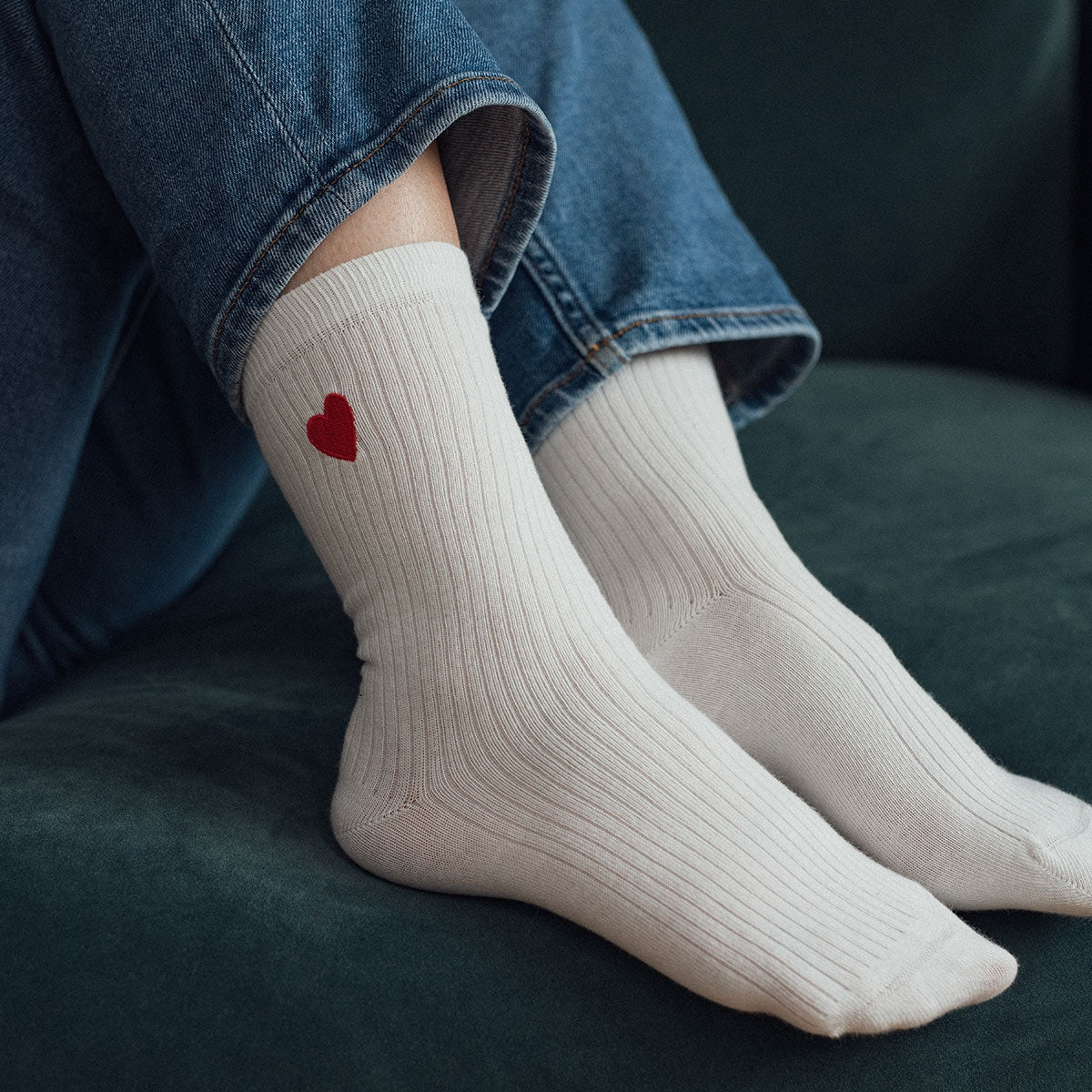 Chaussettes brodées cœur homme & femme