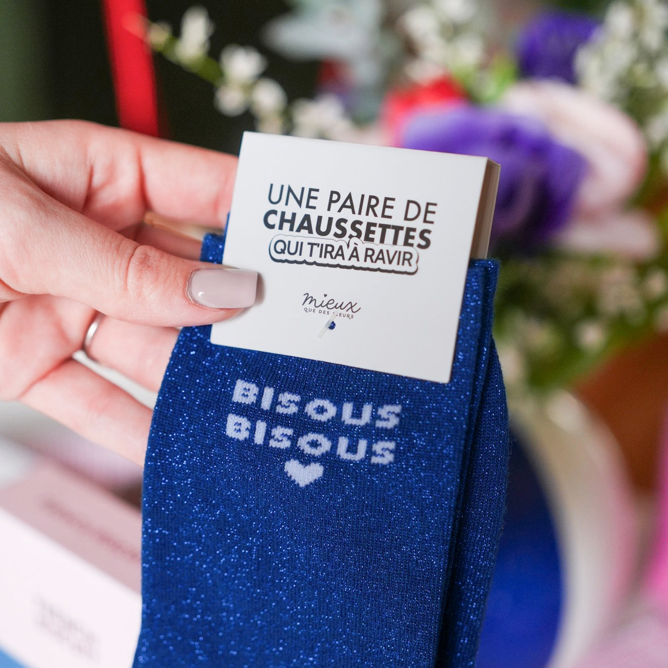 Chaussettes pailletees motif Bisous cadeau feel good