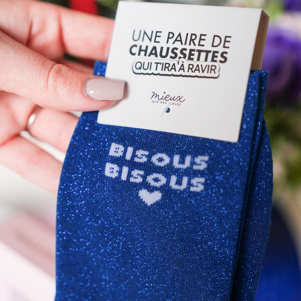 Paire de chaussettes pailletees Bisous Bisous bleu electrique