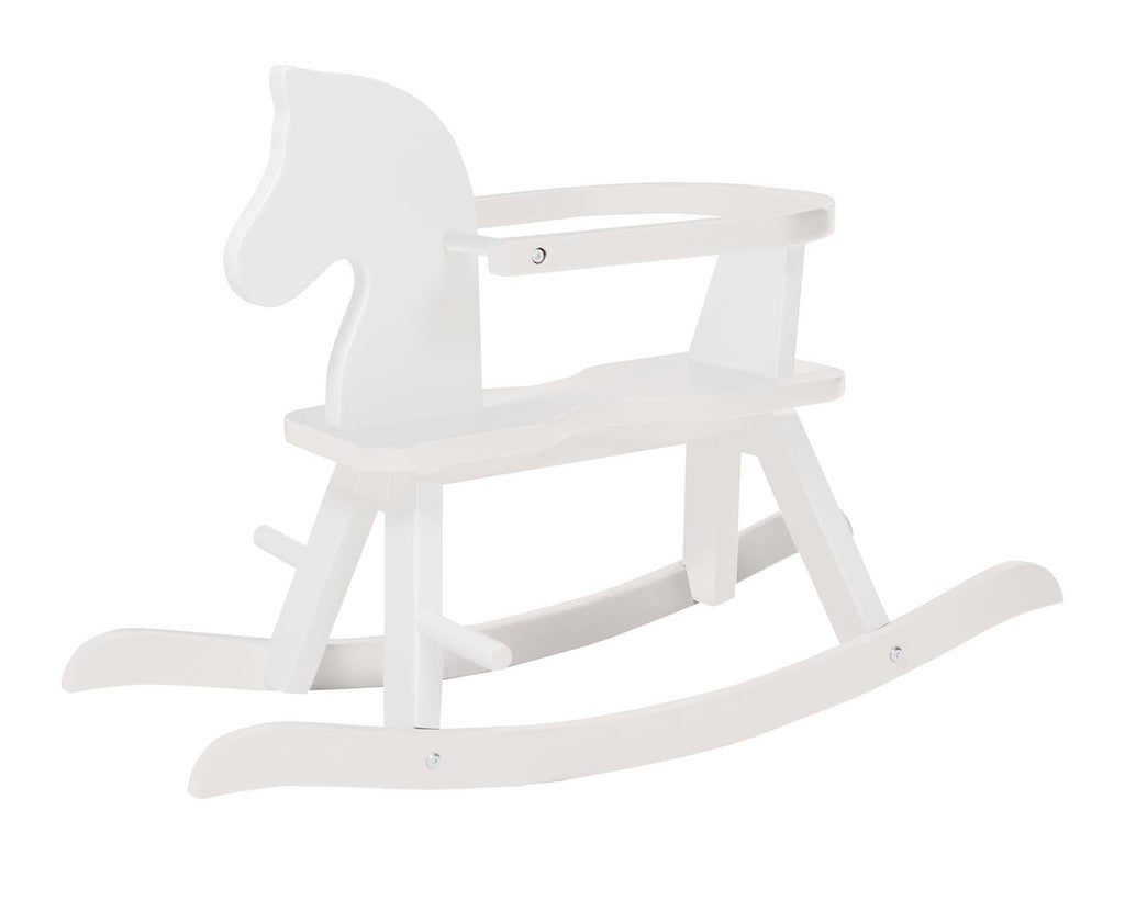 Cheval à bascule en bois avec anneau de protection blanc