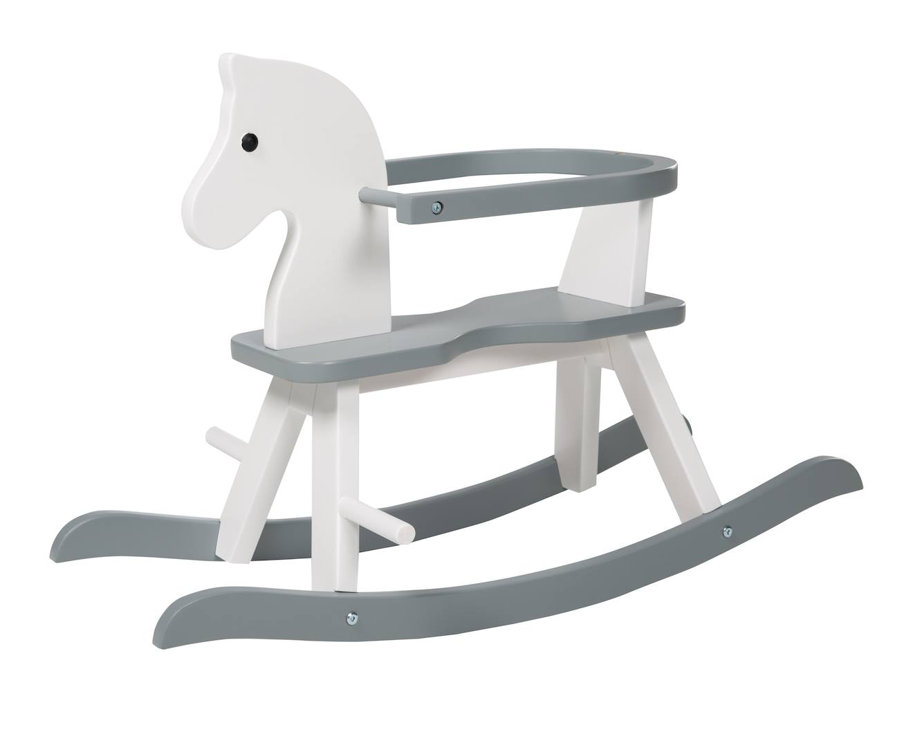 Cheval à bascule en bois avec anneau de protection blanc et gris