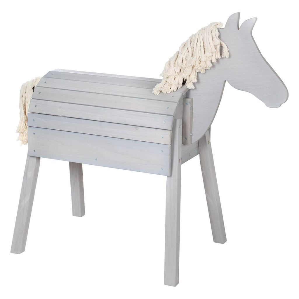 Cheval de jardin en bois massif avec crinière et queue gris