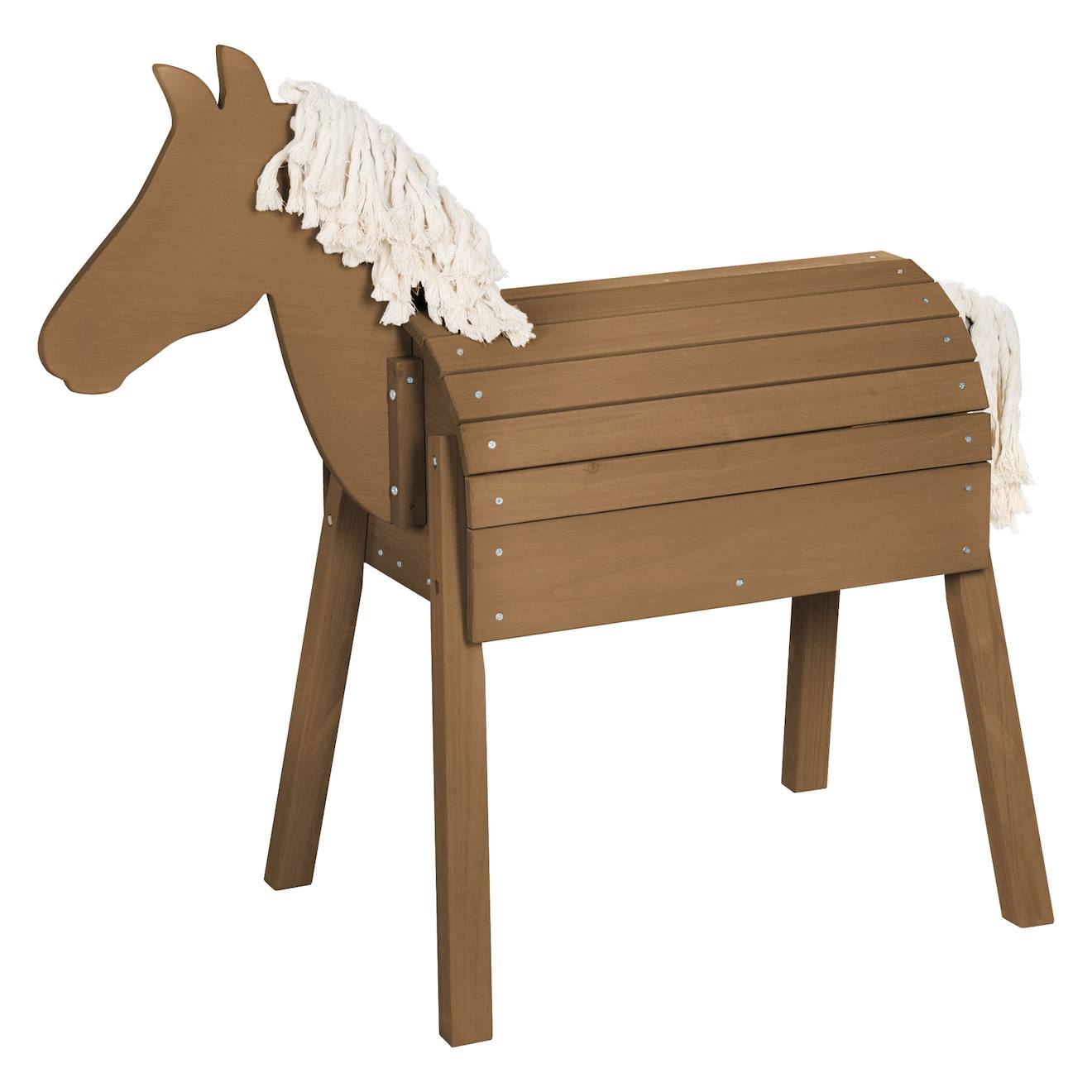 Cheval de jardin en bois massif avec crinière et queue teck