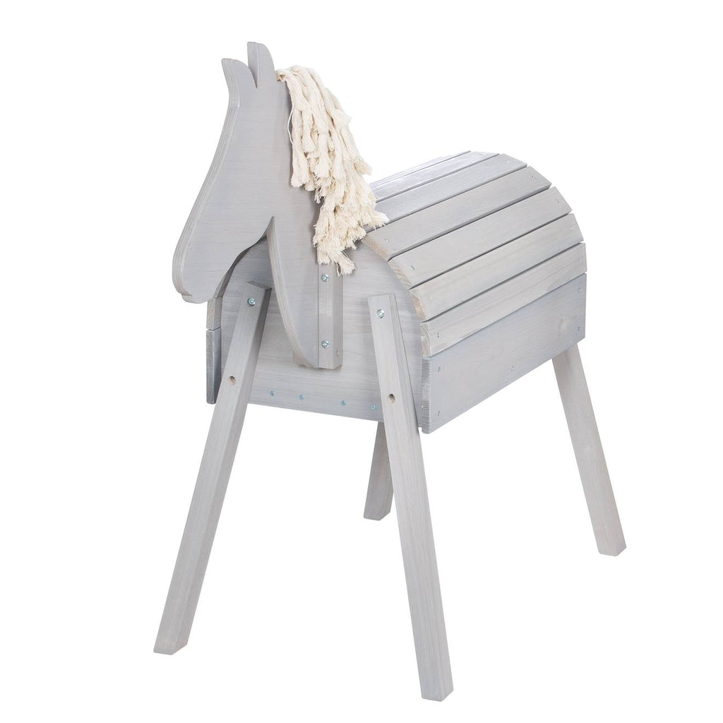 Cheval de jardin en bois massif avec crinière et queue gris