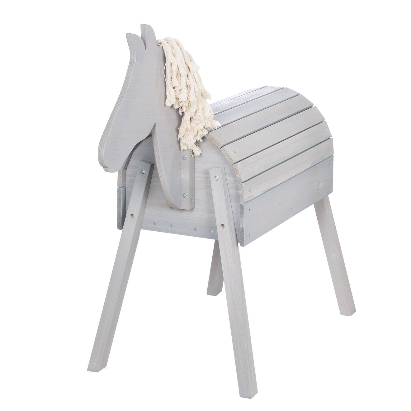 Cheval de jardin en bois massif avec crinière et queue gris