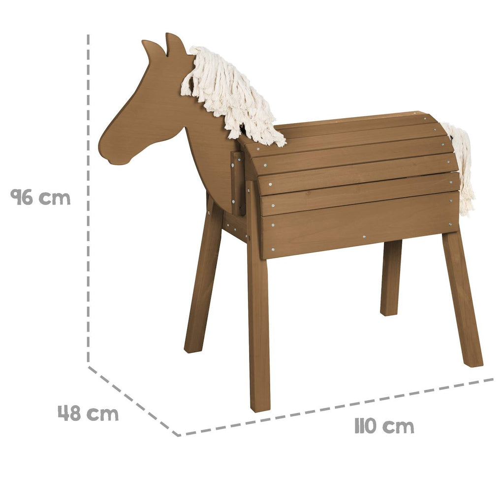 Cheval de jardin en bois massif avec crinière et queue teck