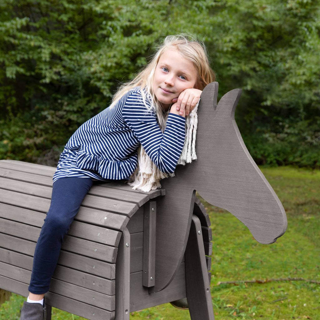 Cheval de jardin pour enfant en bois massif gris