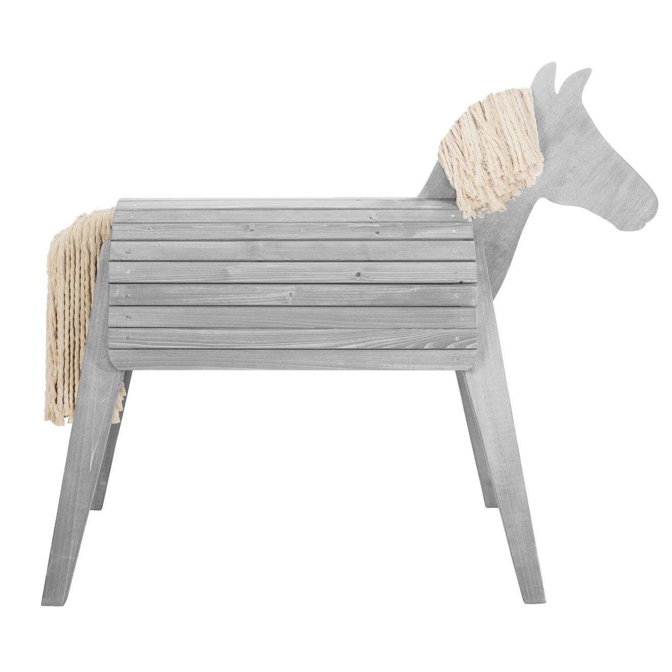 Cheval de jardin pour enfant en bois massif gris