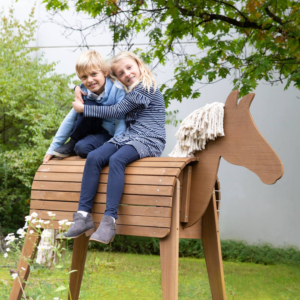 Cheval de jardin pour enfant en bois massif teck