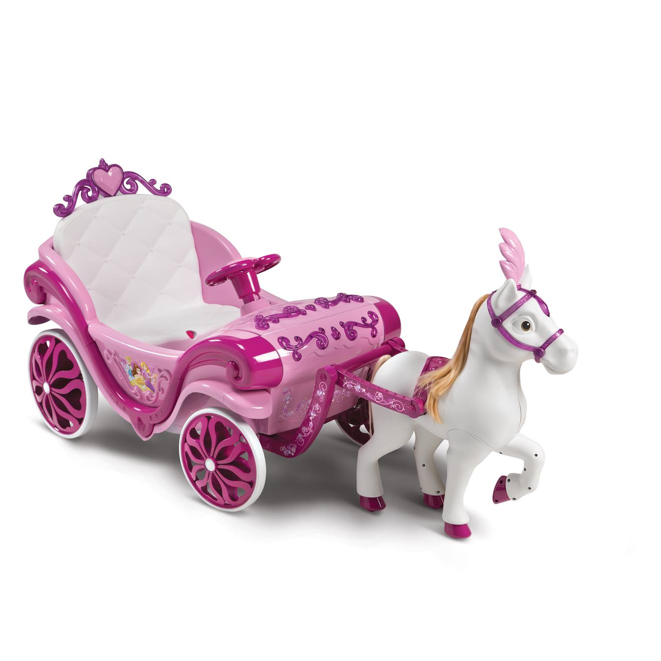 Cheval et charrette électrique Disney Princess rose