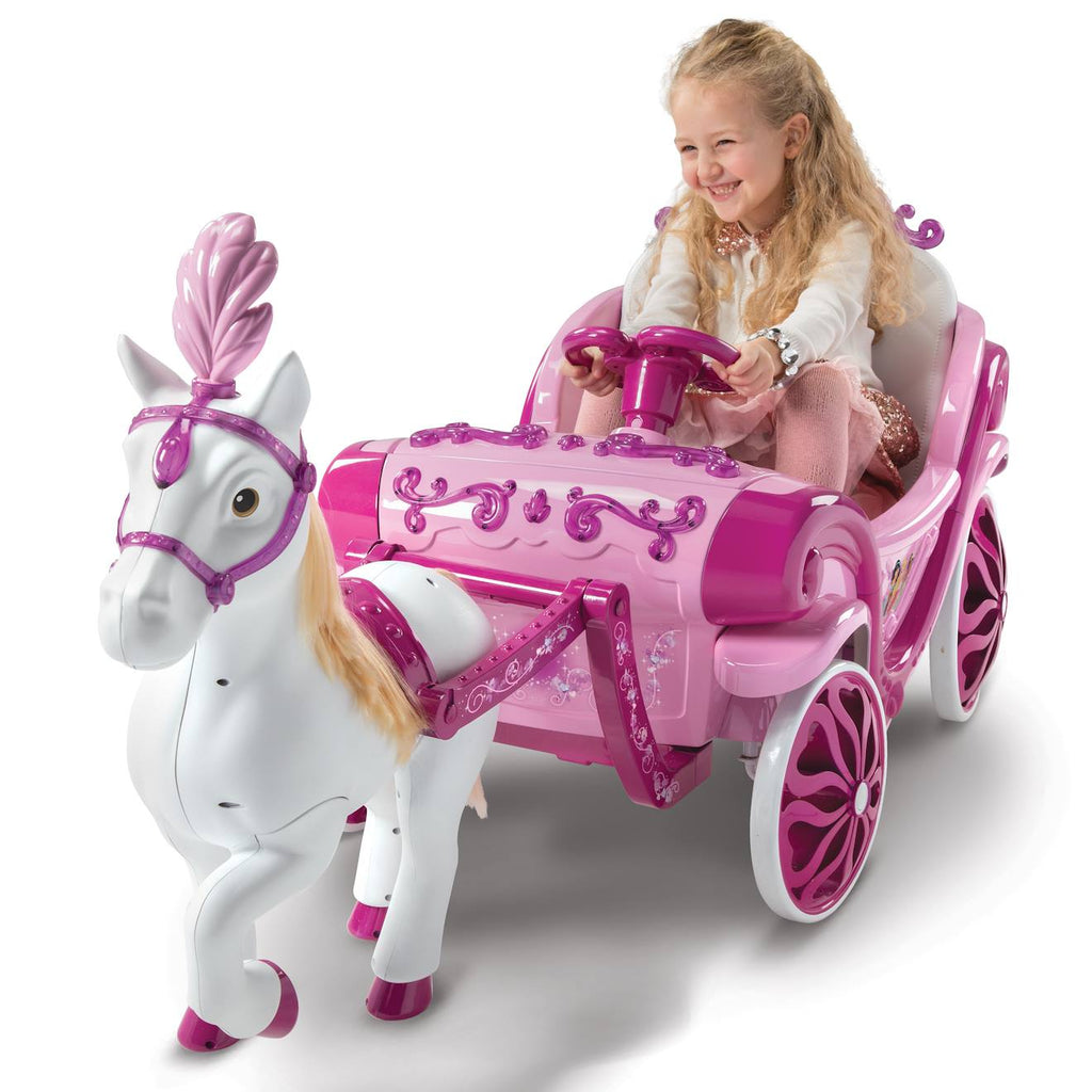 Cheval et charrette électrique Disney Princess rose