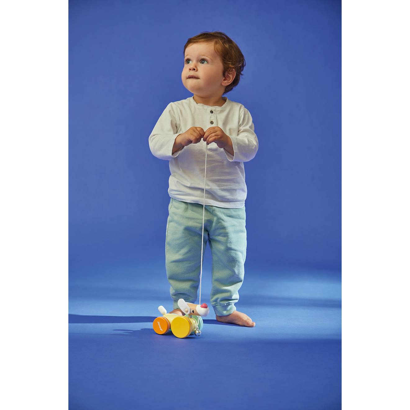 Chien en bois à tirer et promener multicolore