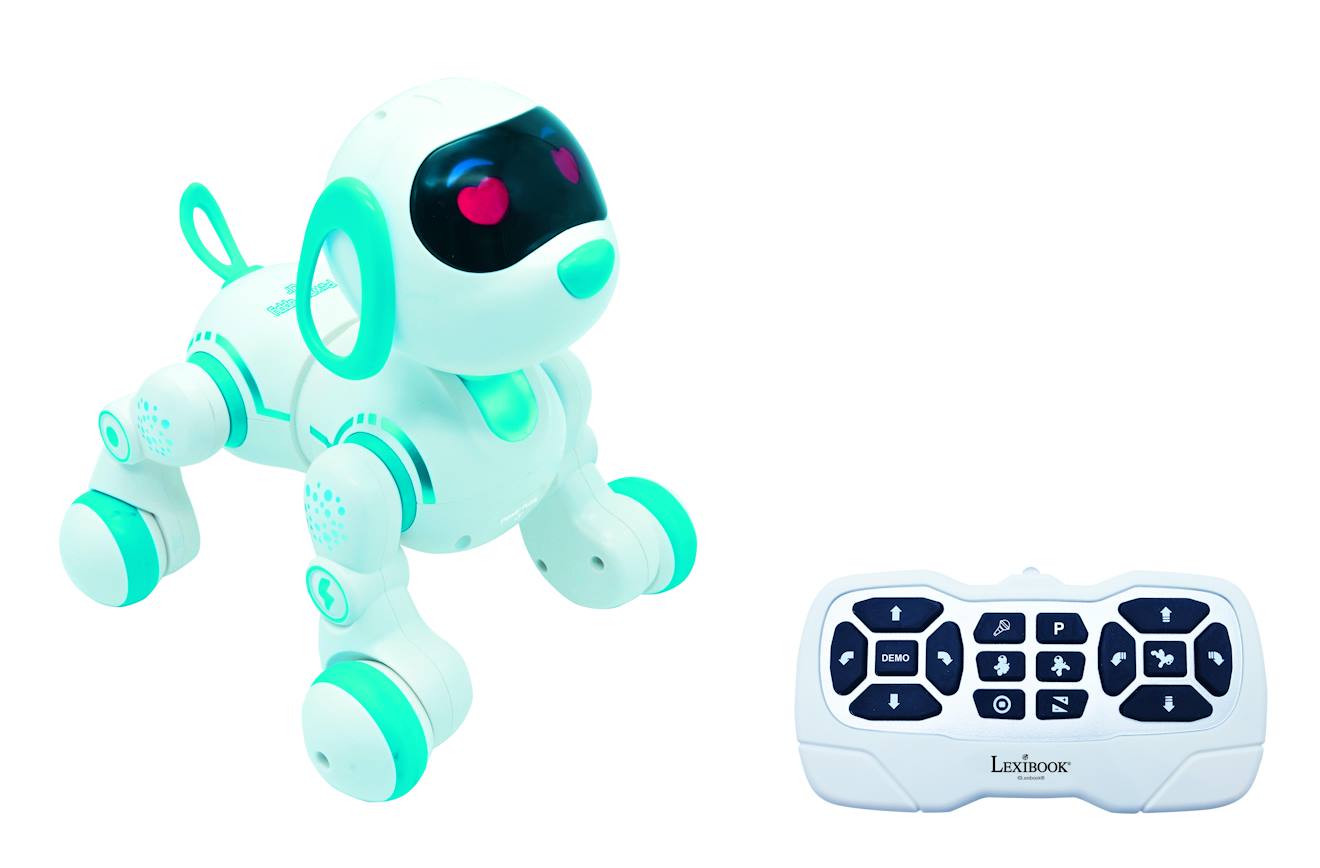 Chiot robot power puppy jr – programmable avec contrôle gestuel, télécommandé, à dresser, avec sons, musique blanc