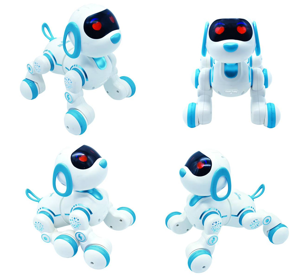 Chiot robot power puppy jr – programmable avec contrôle gestuel, télécommandé, à dresser, avec sons, musique blanc