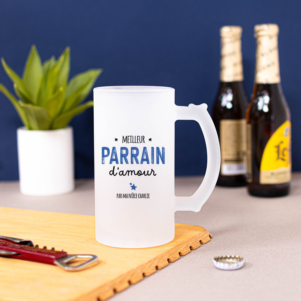 Chope à Bière Parrain à Personnaliser - Chope de Bière Personnalisée