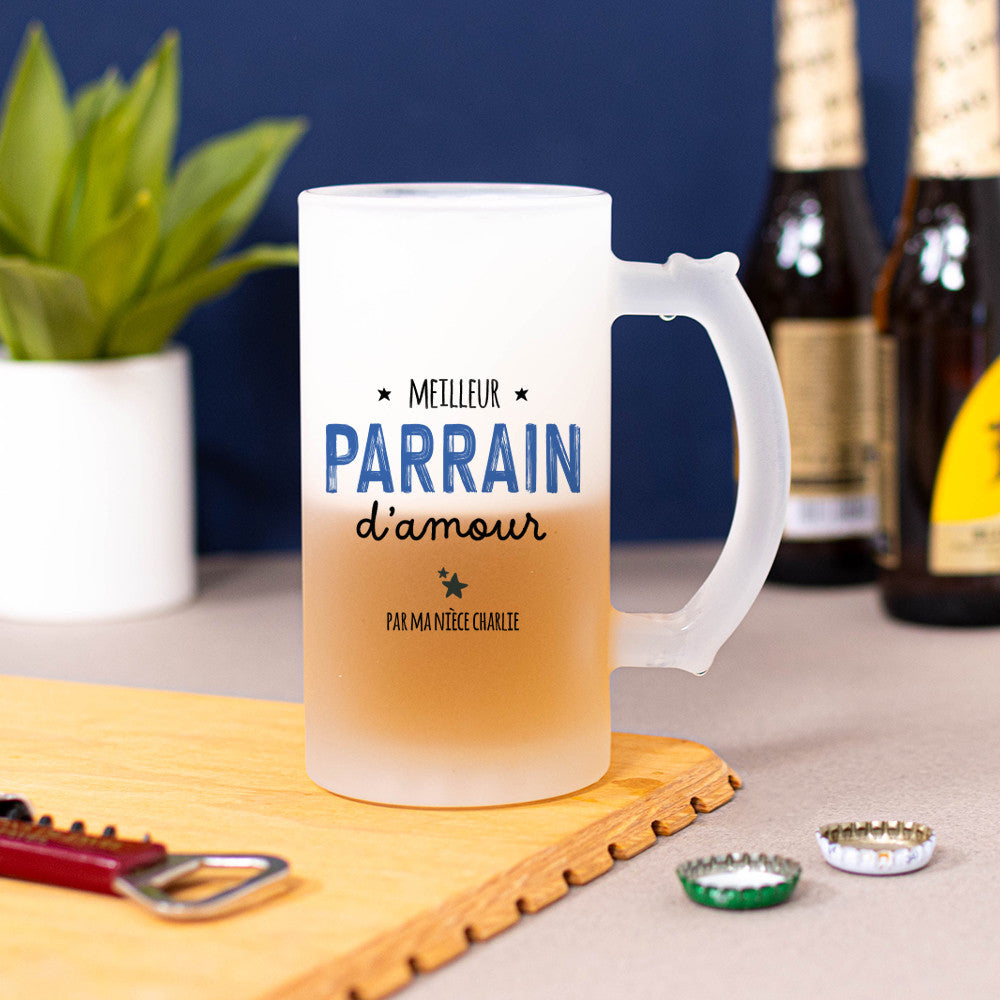 Chope à Bière Parrain à Personnaliser - Chope de Bière Personnalisée