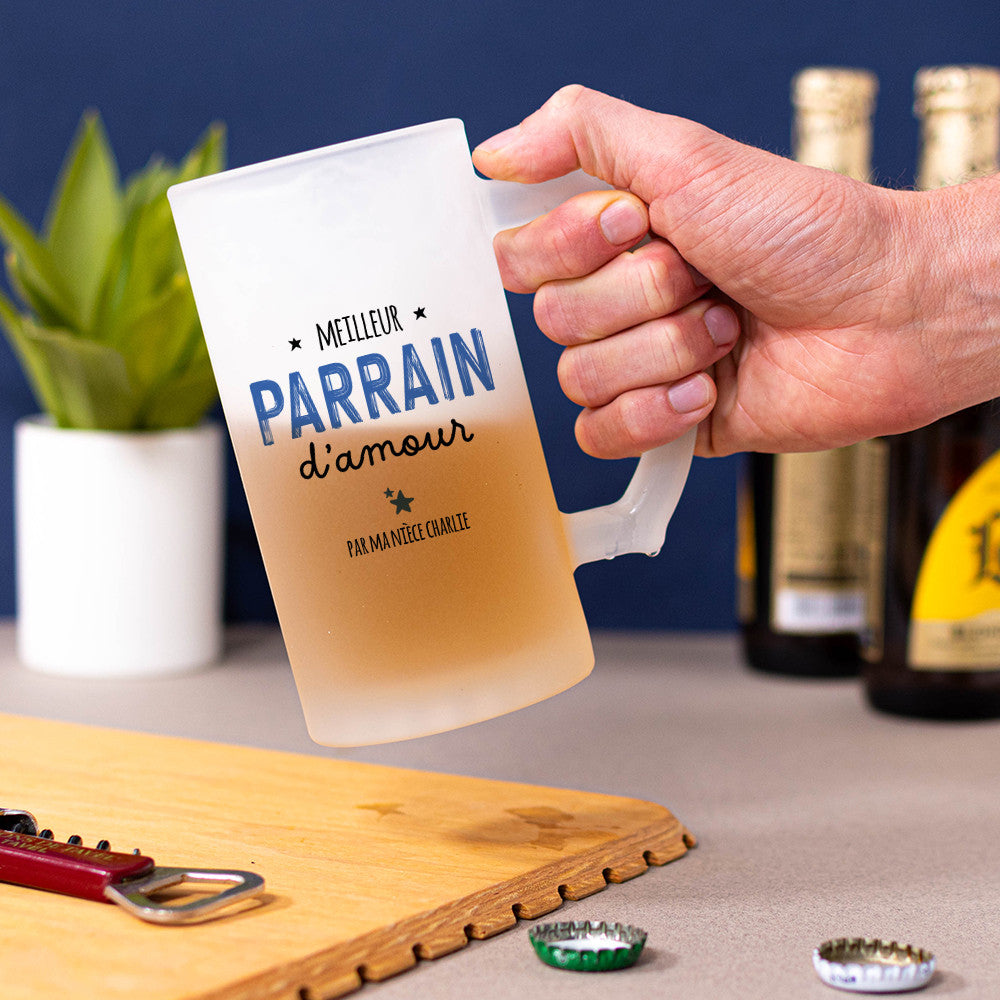 Chope à Bière Parrain à Personnaliser - Chope de Bière Personnalisée