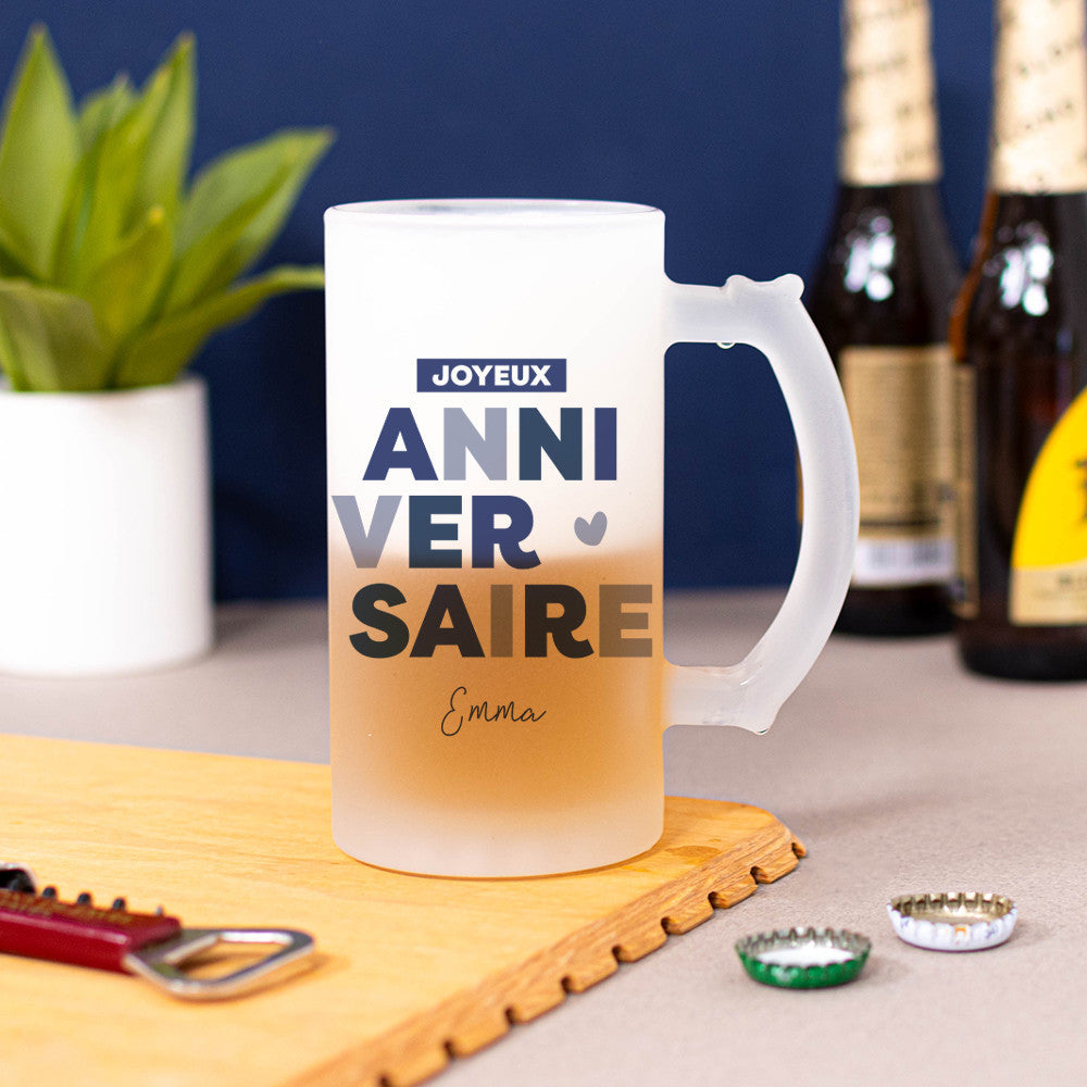 Chope à Bière Anniversaire à Personnaliser - Chope de Bière Personnalisée