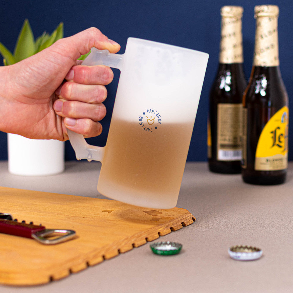 Chope à Bière Papy en Or à Personnaliser - Chope de Bière Personnalisée
