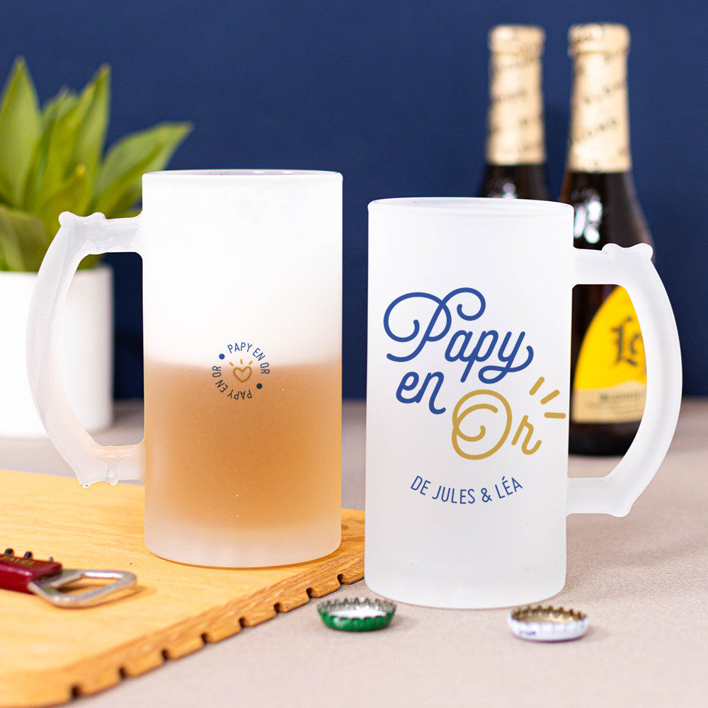Chope à Bière Papy en Or à Personnaliser - Chope de Bière Personnalisée