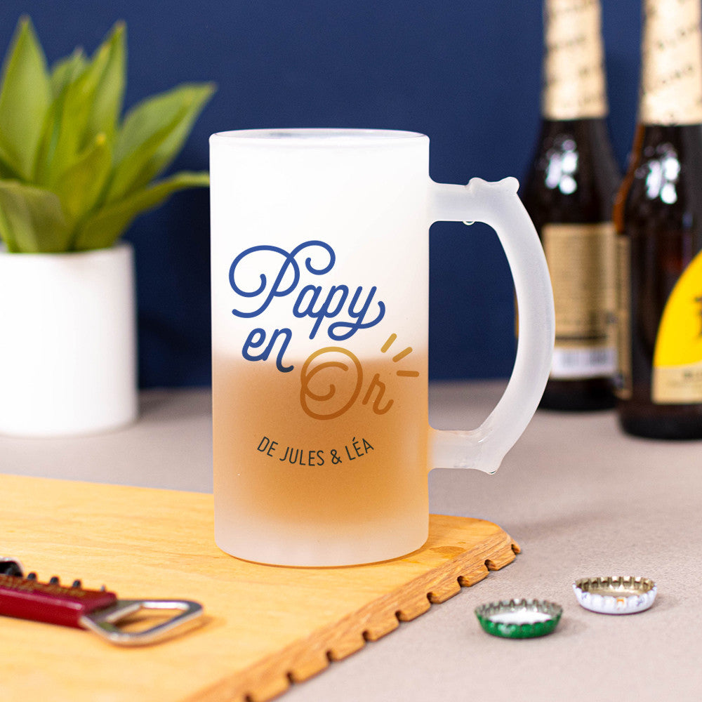 Chope à Bière Papy en Or à Personnaliser - Chope de Bière Personnalisée