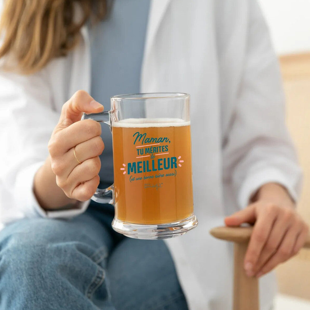 Chope de Bière "Maman Tu Mérites le Meilleur" - Verre à Bière Original