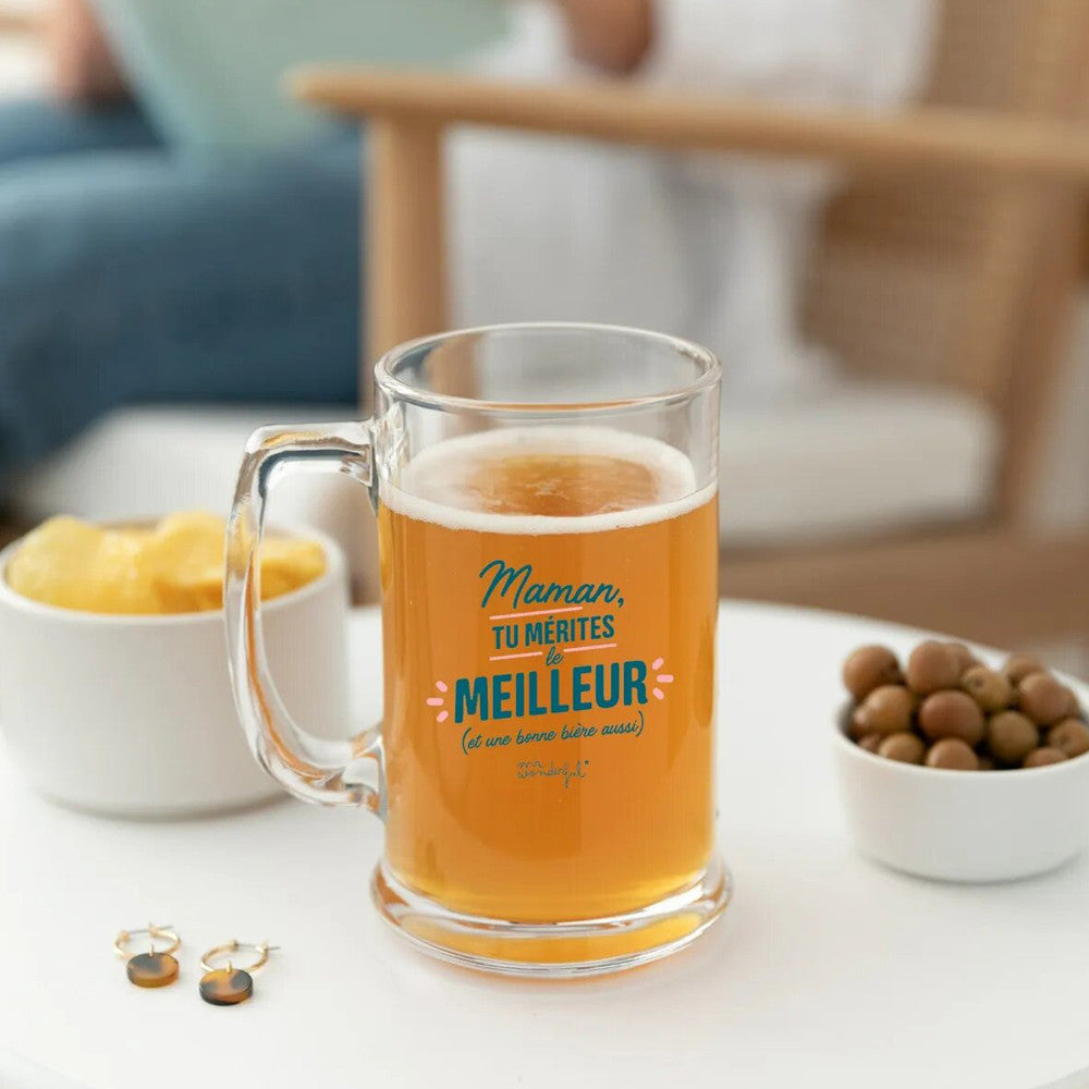 Chope de Bière "Maman Tu Mérites le Meilleur" - Verre à Bière Original