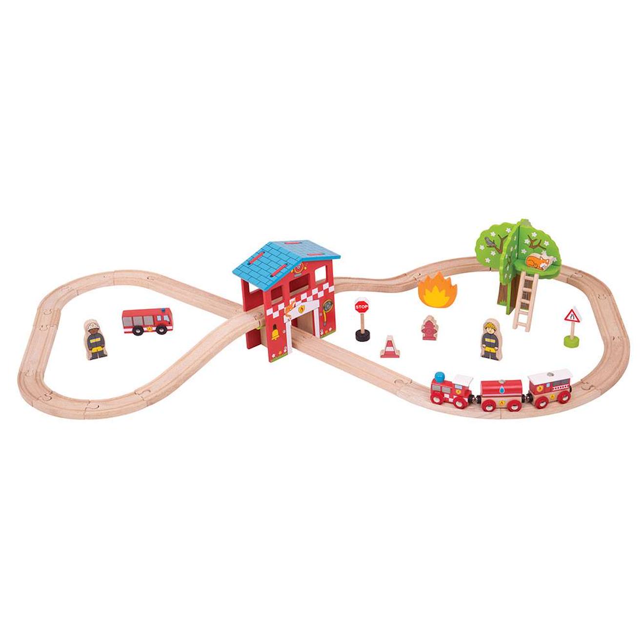 Circuit de train caserne de pompiers rouge