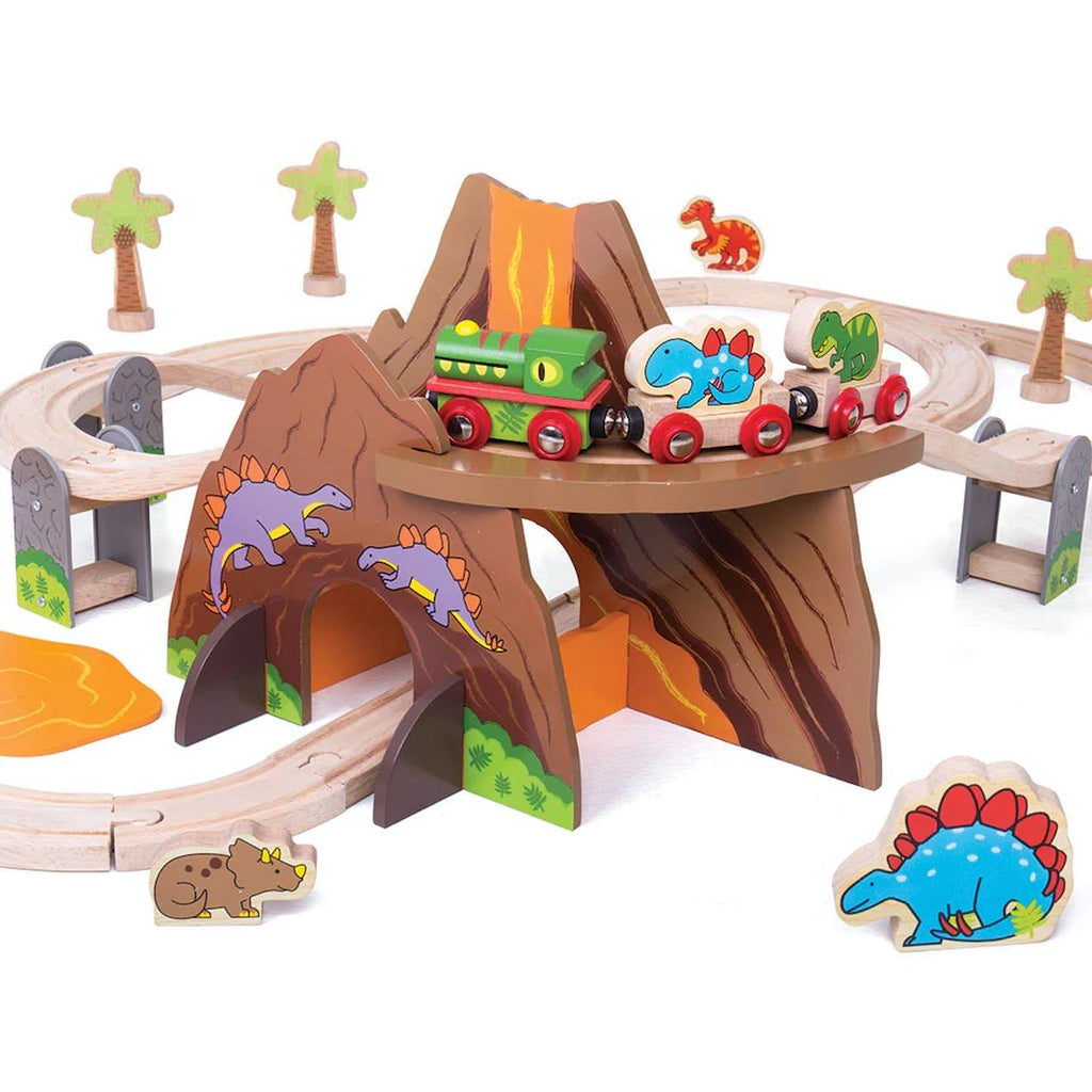 Circuit de train dinosaure beige