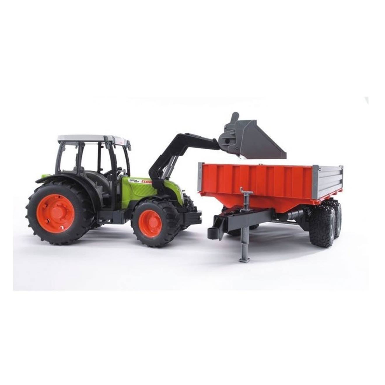 Claas nectis 267 f avec chargeur frontal et remorque à plate-forme multicolore