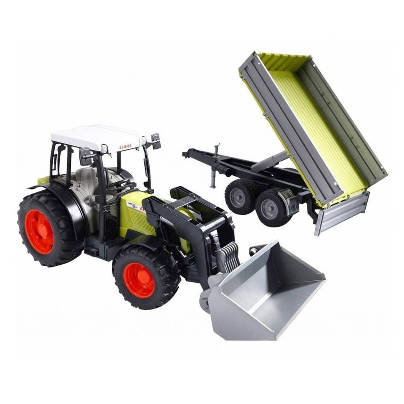 Claas nectis 267 f avec chargeur frontal et remorque à plate-forme multicolore