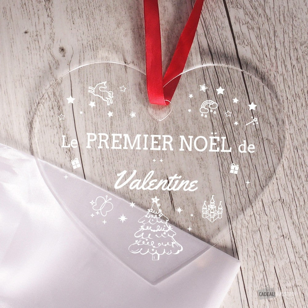 Coeur à Suspendre 1er Noël -Fée et Licorne- à Personnaliser - Cœur Gravé CadoMaestro