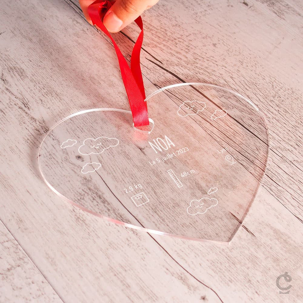 Coeur Naissance à Personnaliser - Cœur Gravé