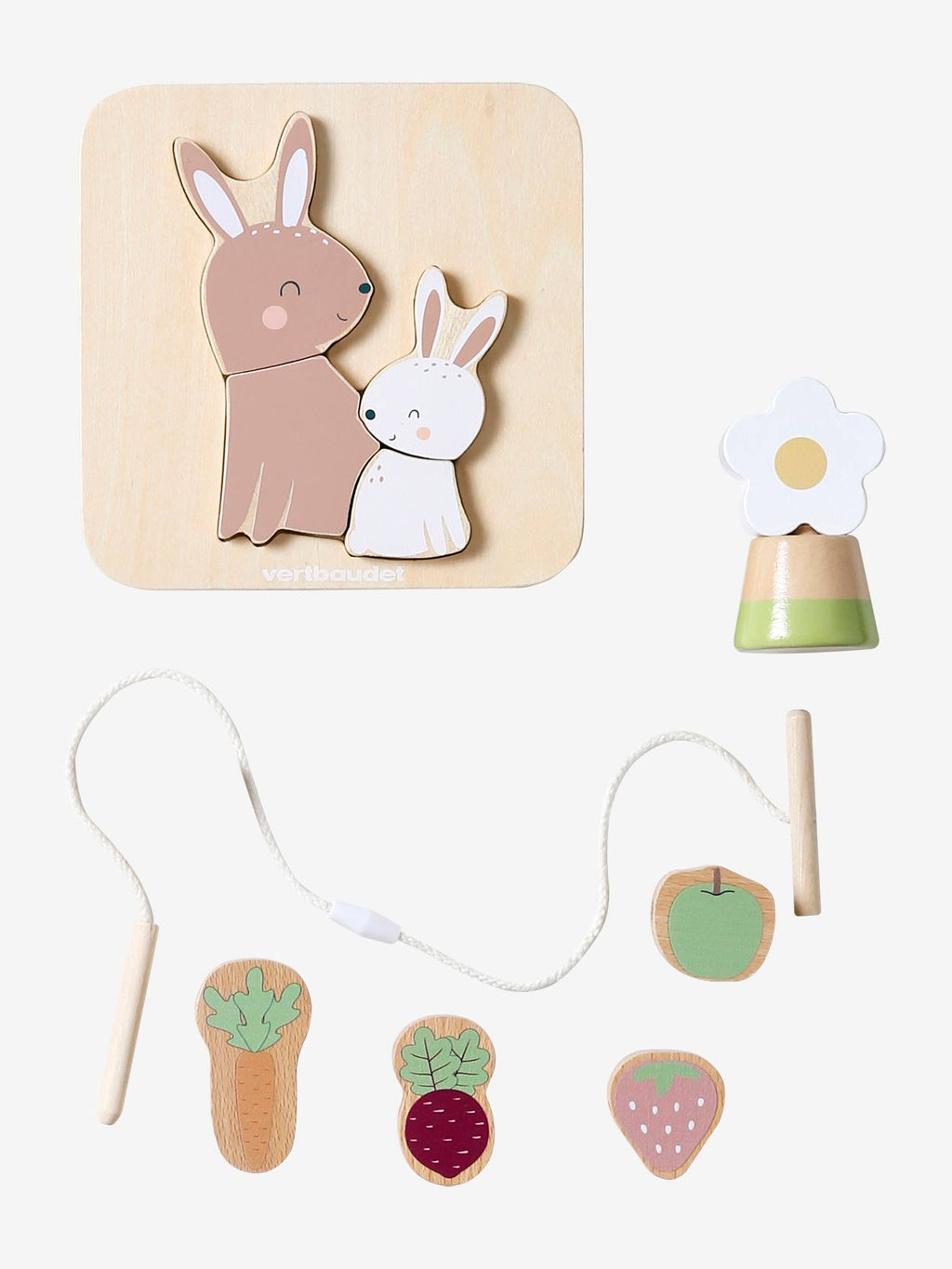 Coffret 3 jeux d'éveil en bois FSC rose
