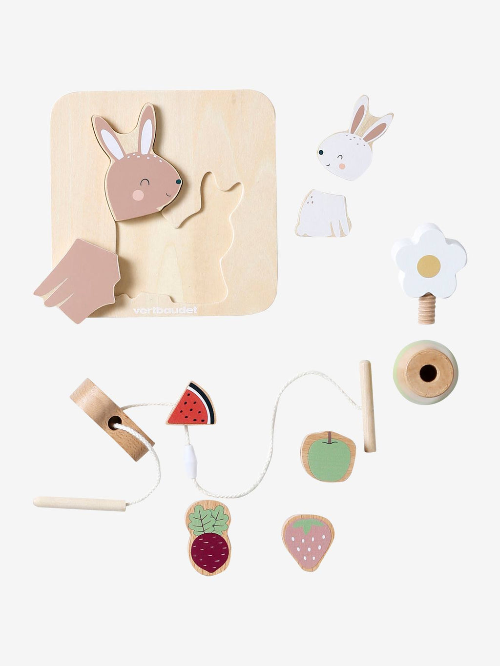 Coffret 3 jeux d'éveil en bois FSC rose