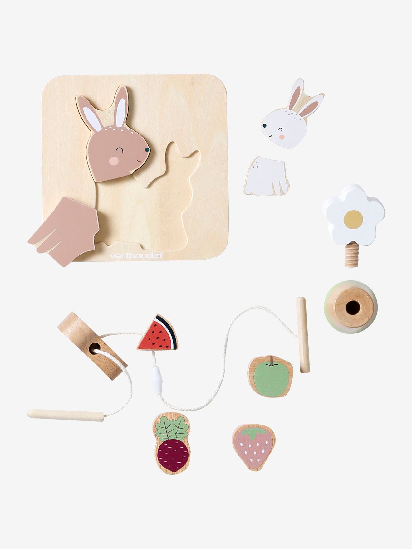 Coffret 3 jeux d'éveil en bois FSC rose