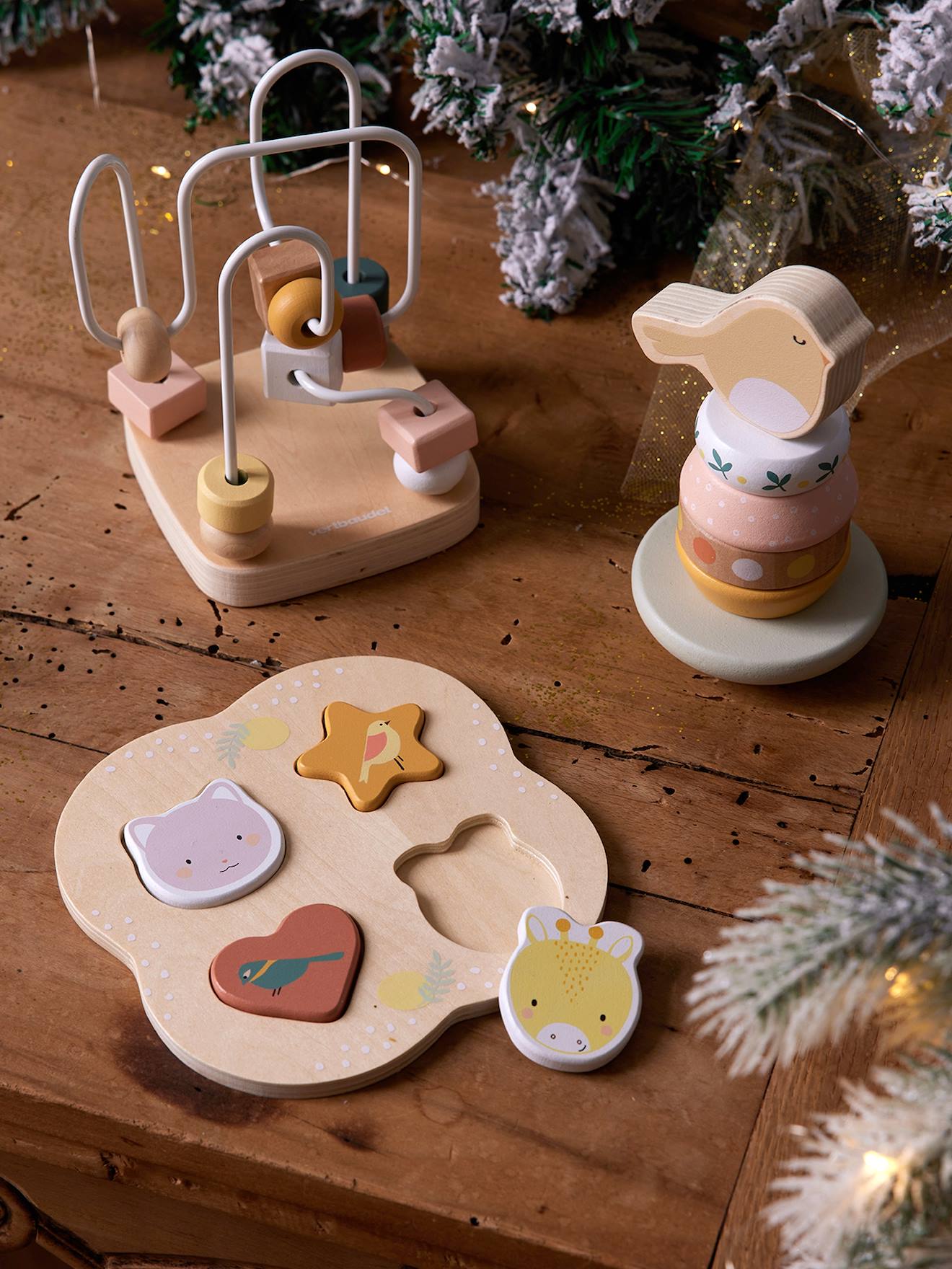 Coffret 3 jeux d'éveil savania en bois FSC rose