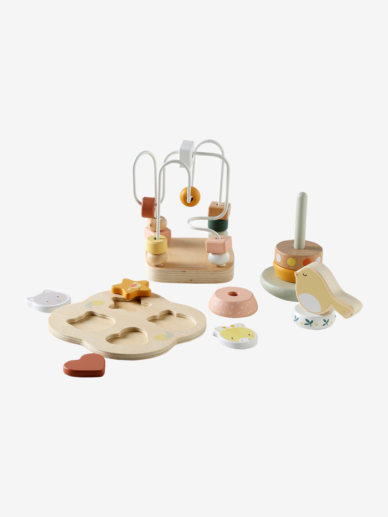 Coffret 3 jeux d'éveil savania en bois FSC rose