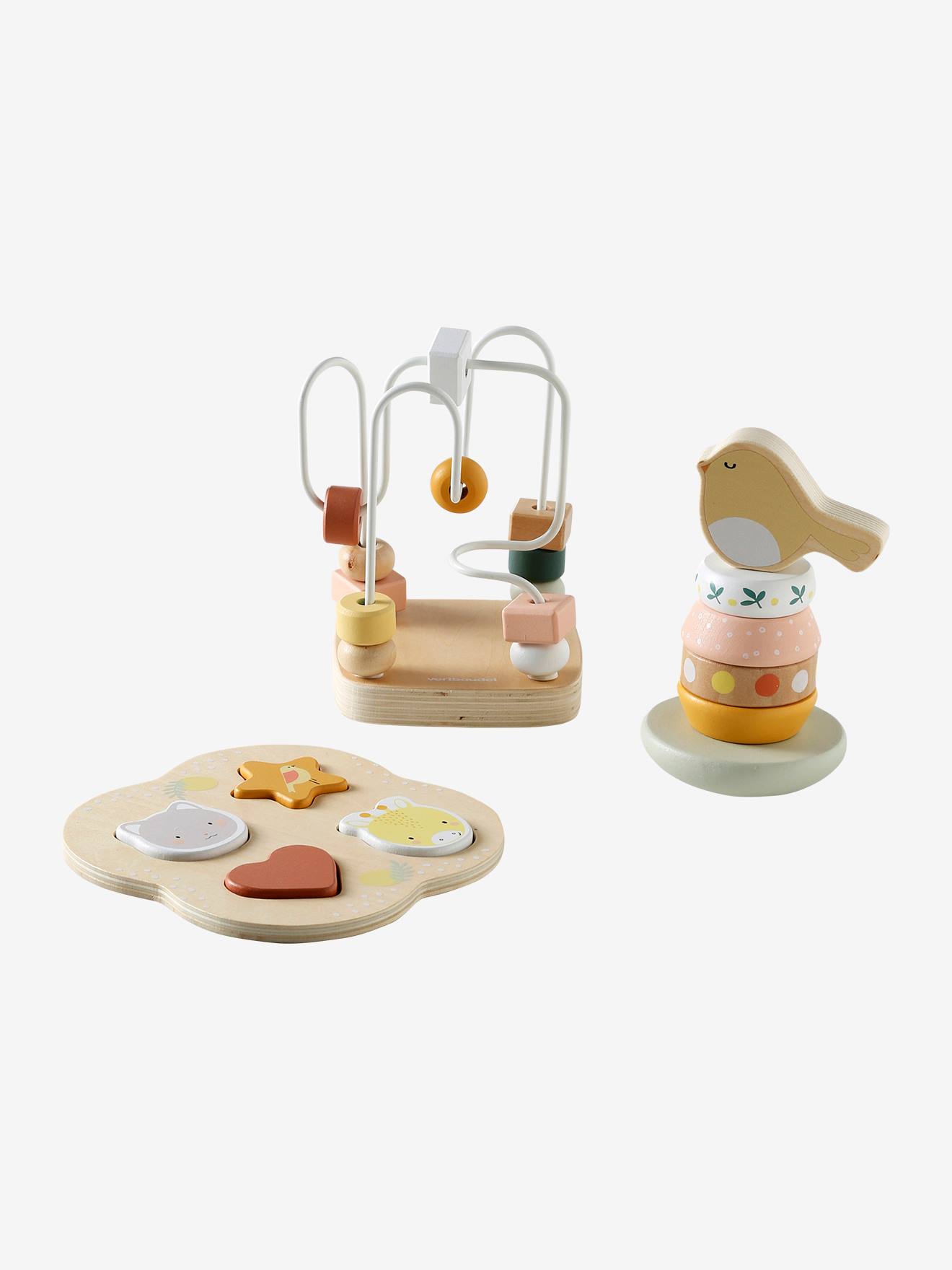 Coffret 3 jeux d'éveil savania en bois FSC rose