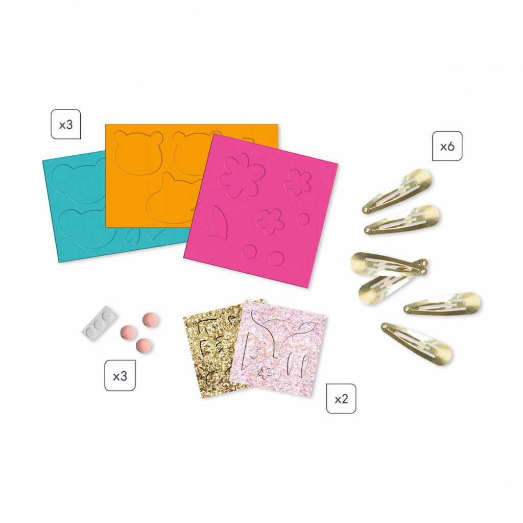 Coffret 6 barrettes animaux pailletés jaune