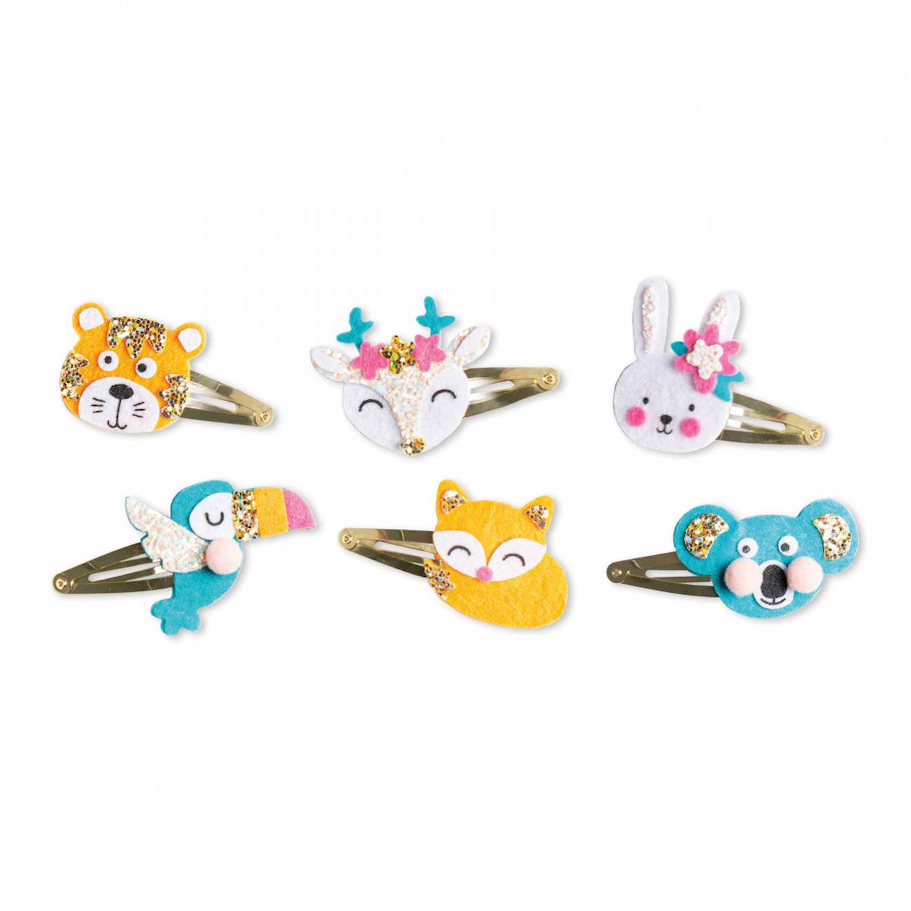 Coffret 6 barrettes animaux pailletés jaune