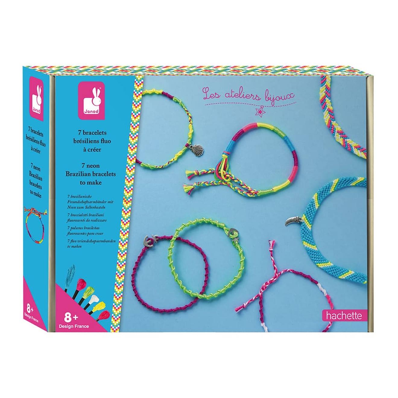Coffret 7 bracelets brésiliens fluo à créer bleu