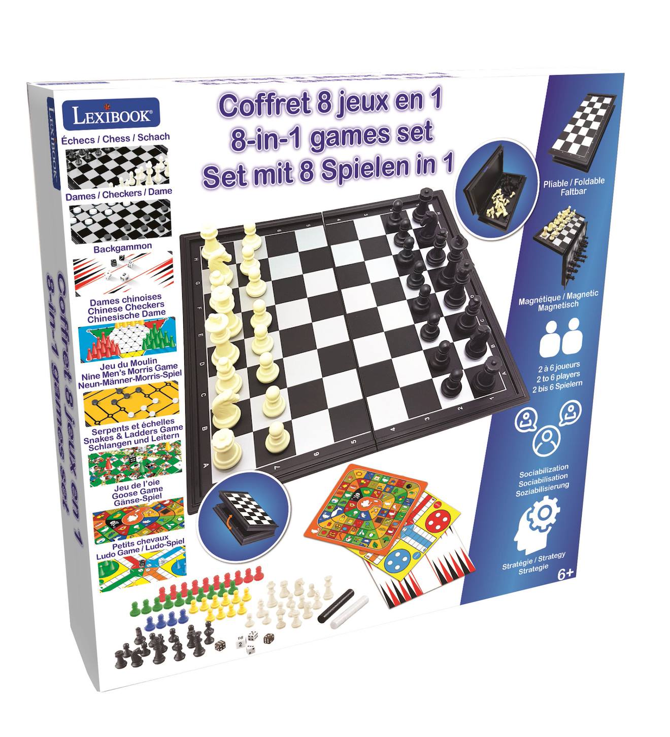 Coffret 8 jeux de société avec pions magnétiques noir