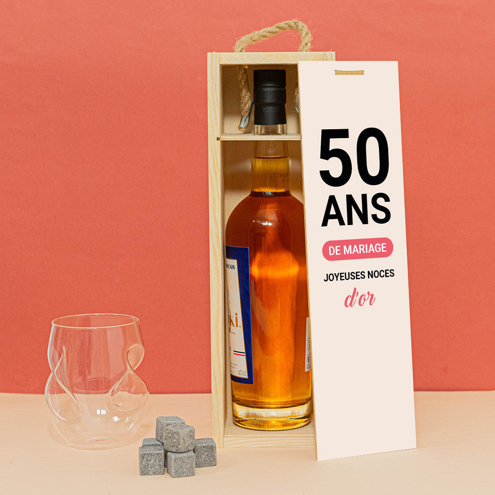 Coffret en Bois avec Bouteille de Whisky Anniversaire de Mariage à Personnaliser Whisky Français Ouiski - Coffret Whisky Personnalisé