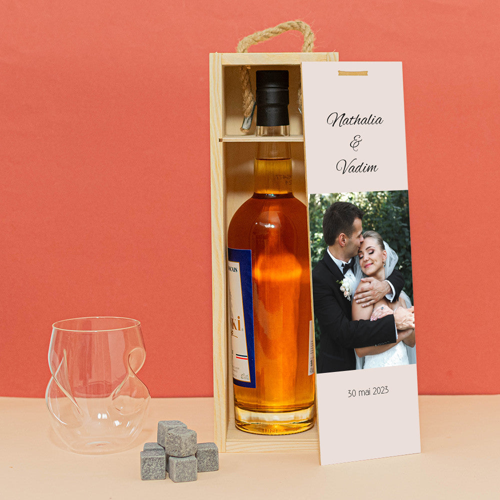 Coffret en Bois avec Bouteille de Whisky Mariage à Personnaliser Whisky Français Ouiski - Coffret Whisky Personnalisé
