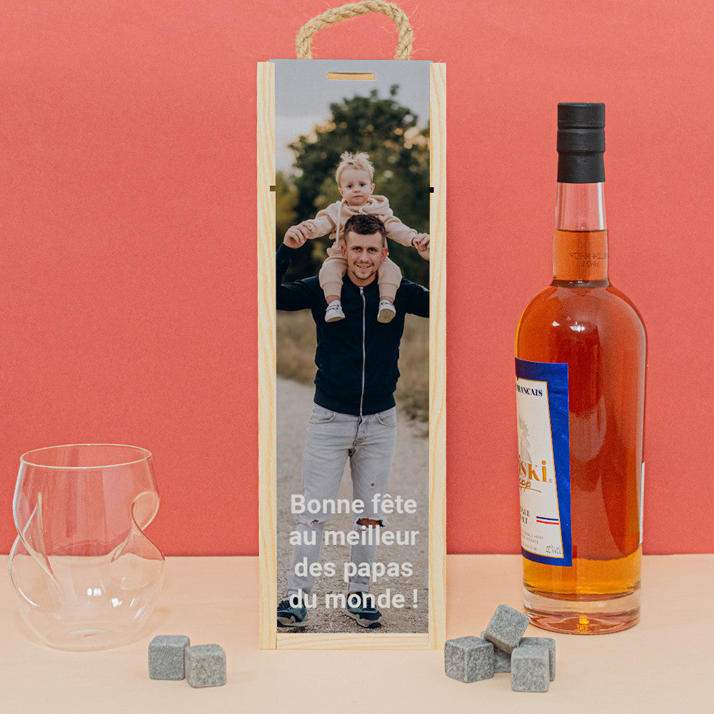 Coffret en Bois avec Bouteille de Whisky Photo à Personnaliser Whisky Français Ouiski - Coffret Whisky Personnalisé