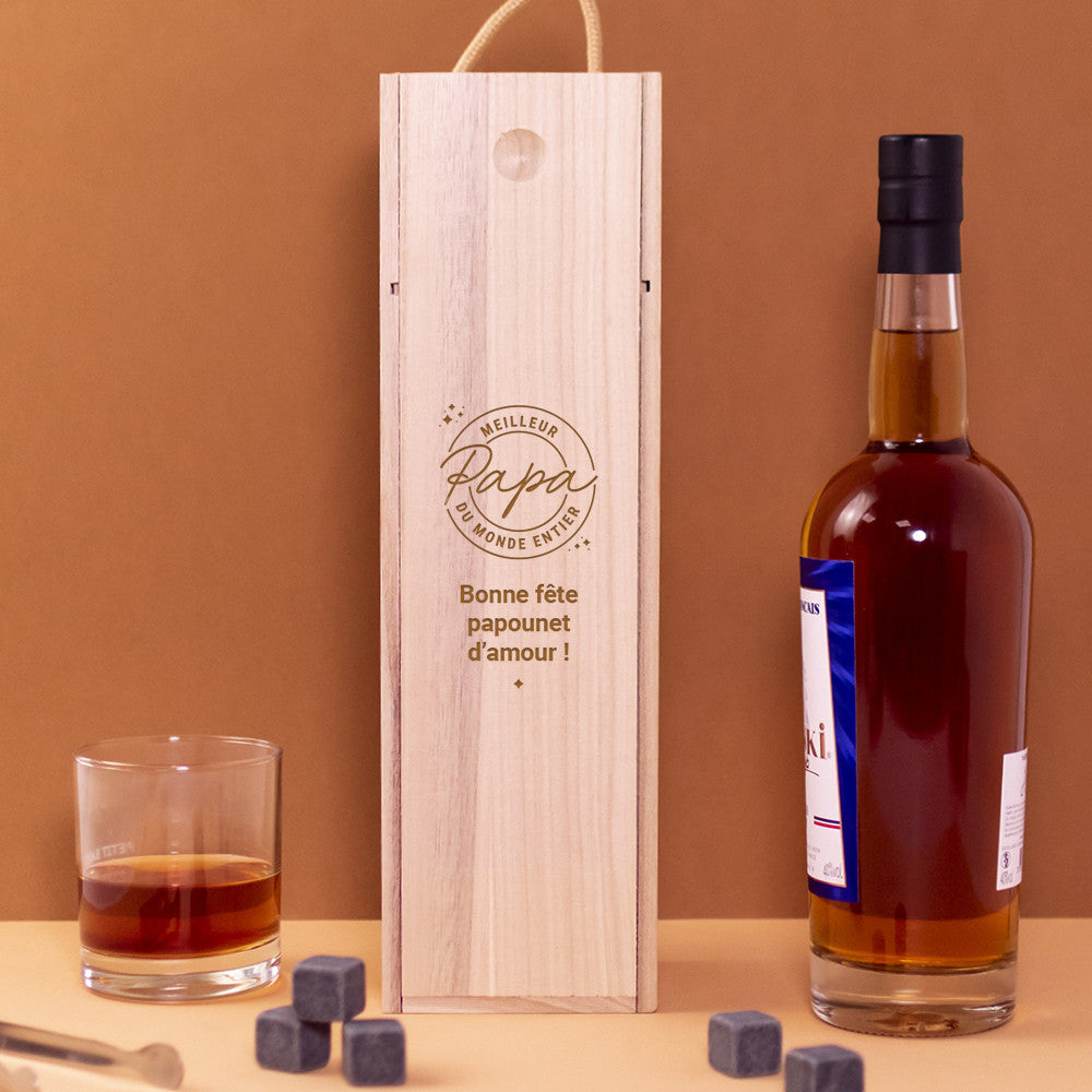Coffret en Bois avec Bouteille de Whisky Meilleur Papa à Personnaliser Whisky Français Ouiski - Coffret Whisky Personnalisé