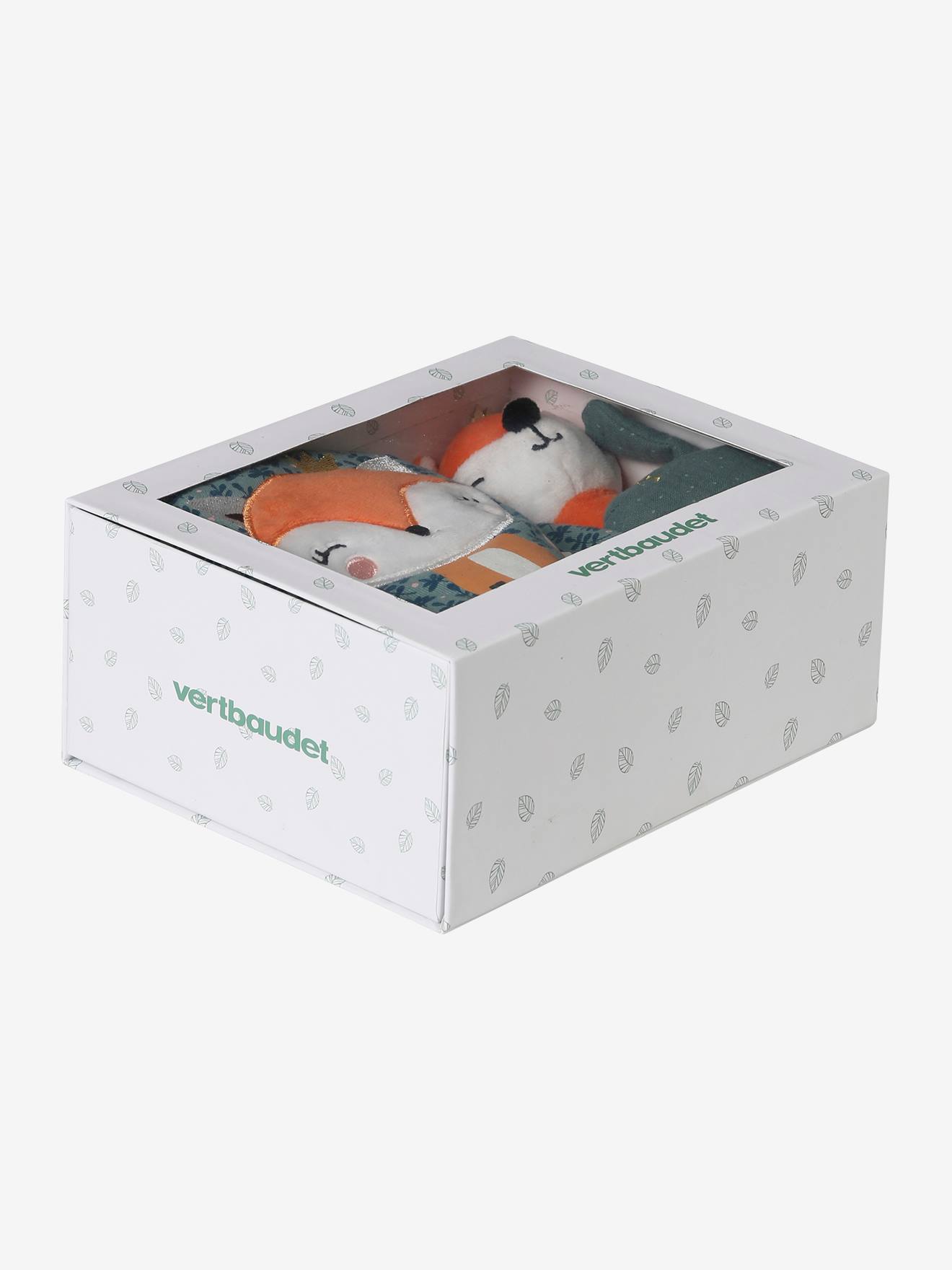 Coffret cadeau 3 pièces : doudou lange personnalisable + hochet + livré imagier forêt enchantée