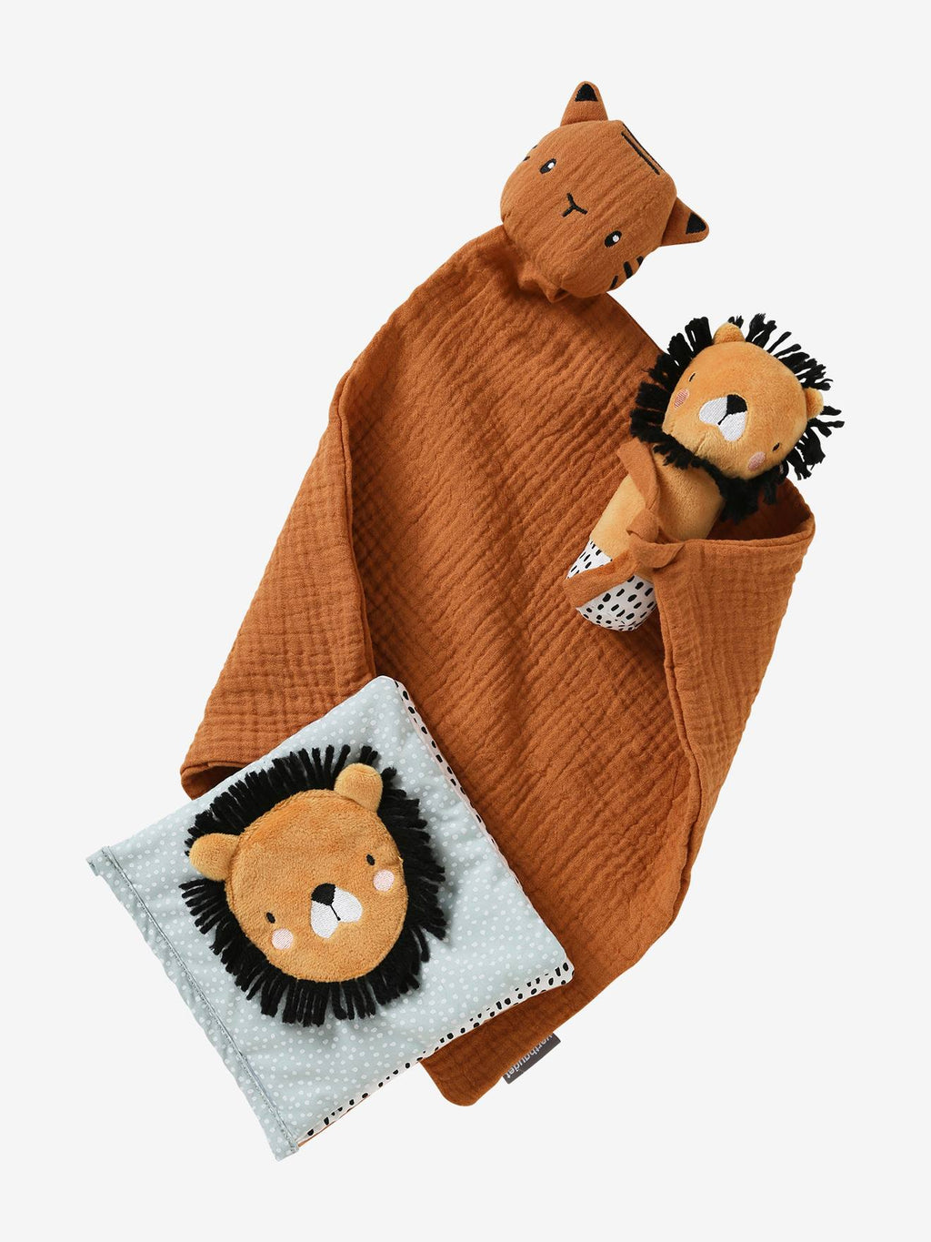 Coffret cadeau 3 pièces : doudou lange personnalisable + hochet + livré imagier tanzanie