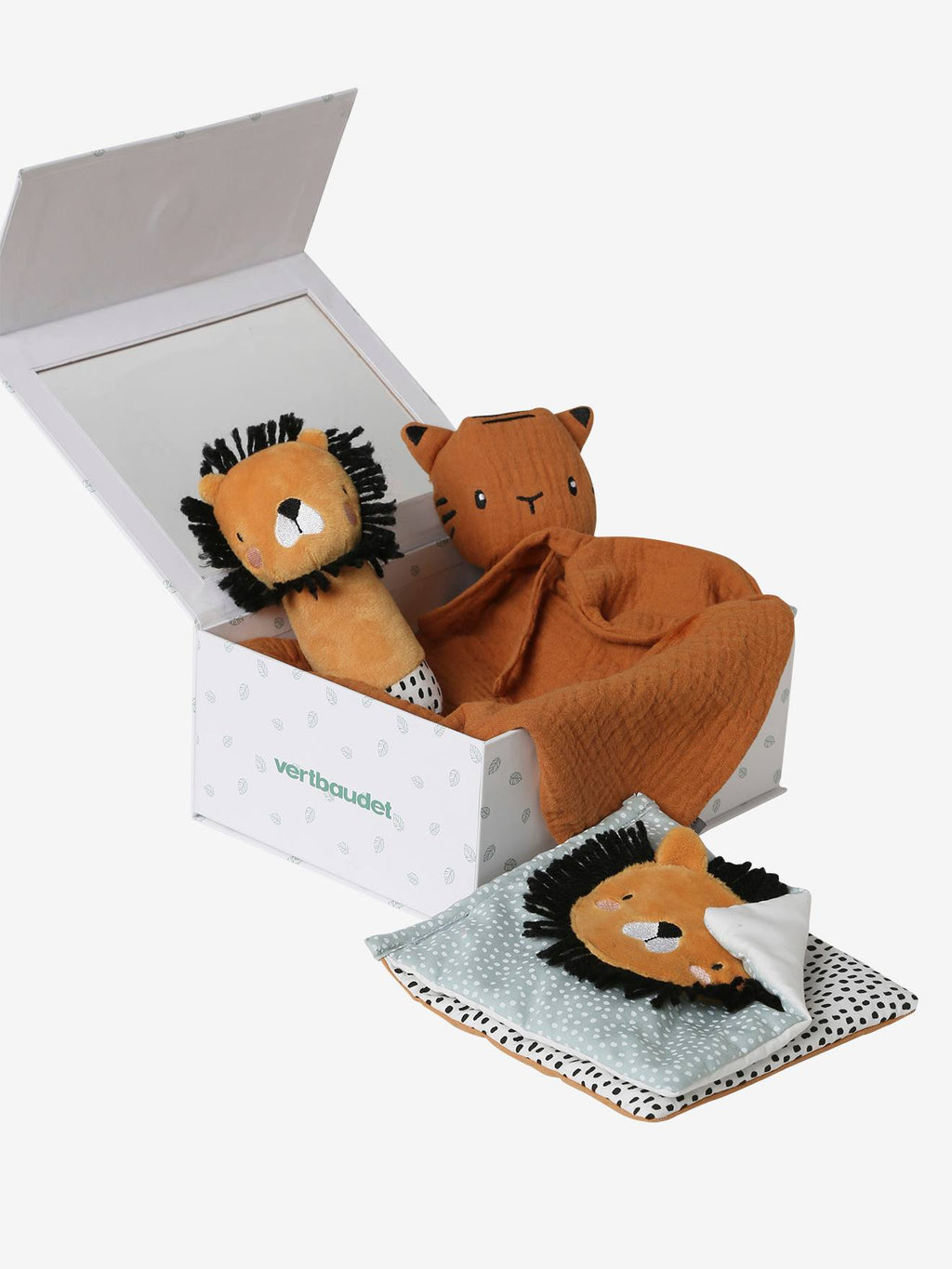 Coffret cadeau 3 pièces : doudou lange personnalisable + hochet + livré imagier tanzanie